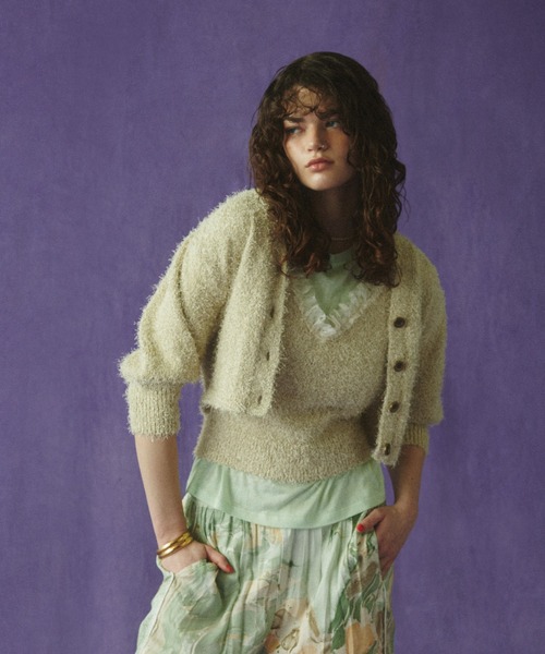 カーディガン (CREOLME)LAME FEATHER KNIT CARDIGAN レディース