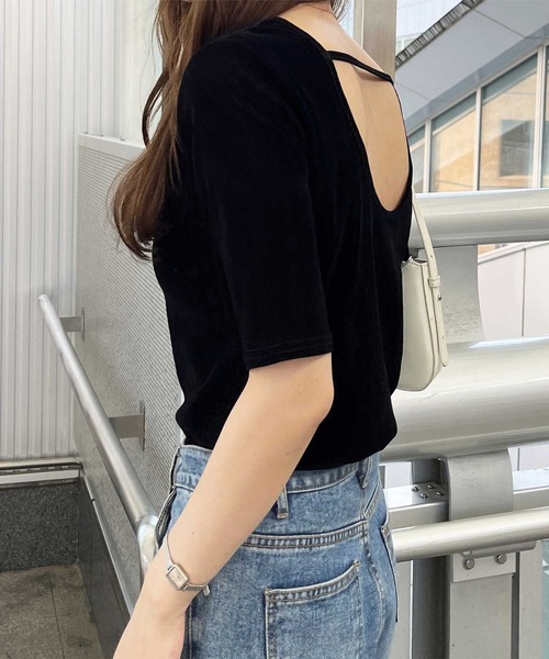 nelliy. tシャツ 半袖 バックオープンカットソー レディース