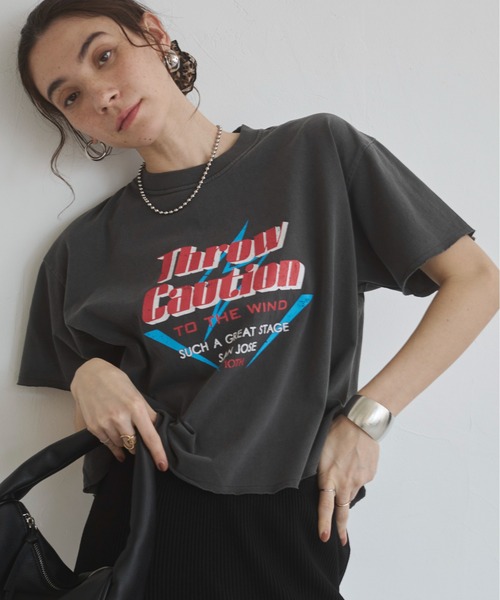 tシャツ ヴィンテージライクロゴTシャツ 「低身長・小柄女性」 レディース ANGIE tシャツ ヴィンテージライク カットオフ プリント Tシャツ