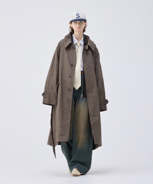 ジャケット・アウター soerte Heavy Melton check shaggy coat 3 soerte ステンカラーコート コート Heavy Melton Check Shaggy Over