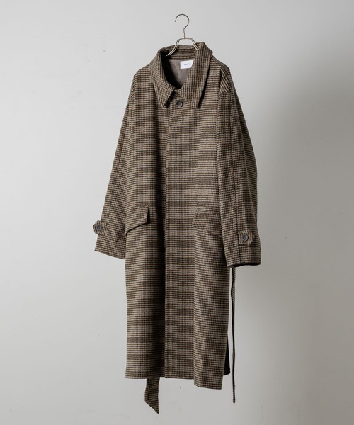 soerte ステンカラーコート コート Heavy Melton Check Shaggy Over