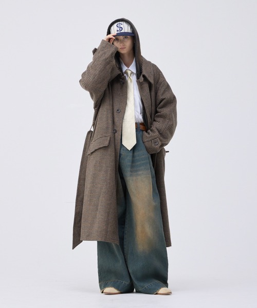 【soerte】ヘビーメルトンチェックシャギーコート チェック　サイズ1 soerte ステンカラーコート コート Heavy Melton Check Shaggy Over
