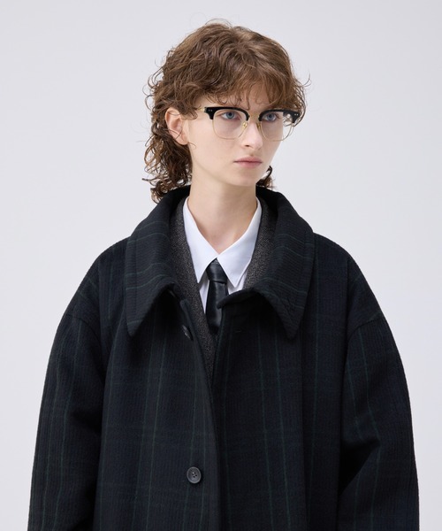 soerte ステンカラーコート コート Heavy Melton check shaggy over