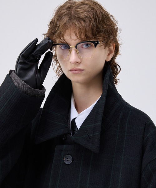 soerte ステンカラーコート コート Heavy Melton check shaggy over