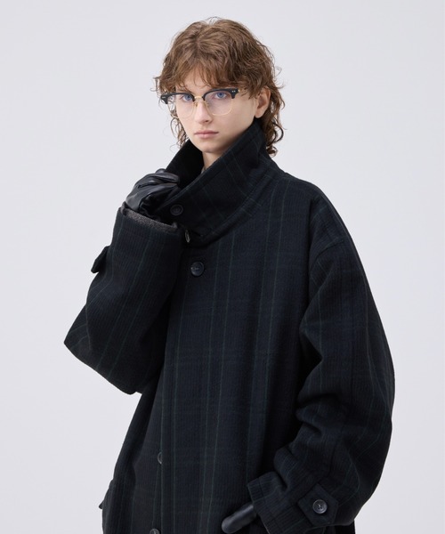 soerte ステンカラーコート コート Heavy Melton Check Shaggy Over
