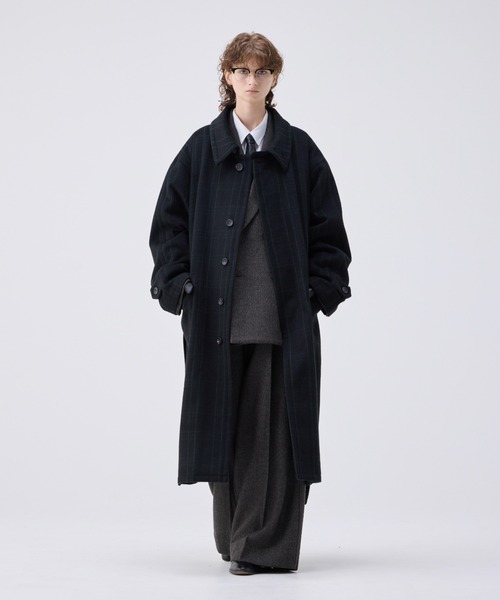 soerte ステンカラーコート コート Heavy Melton Check Shaggy Over