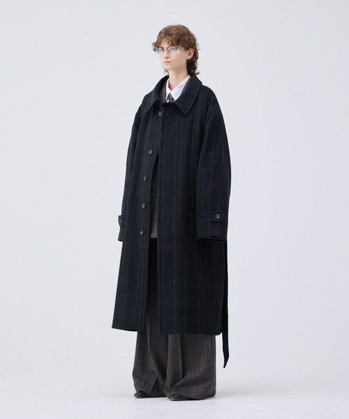soerte ステンカラーコート コート Heavy Melton Check Shaggy Over