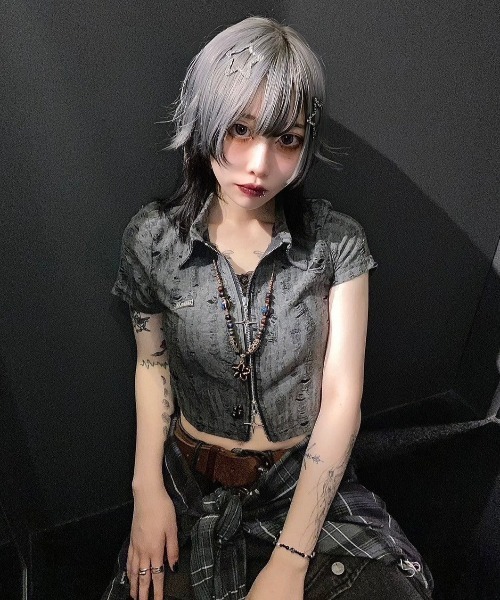 KsG tシャツ ダメージダブルジップポロトップス レディース : ZOZOTOWN