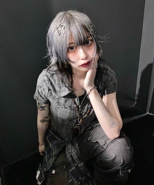 KsG tシャツ ダメージダブルジップポロトップス レディース