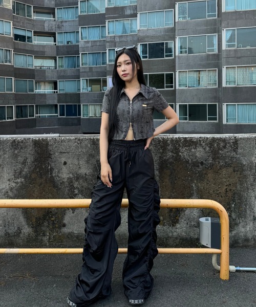 tシャツ ダメージダブルジップポロトップス レディース KsG tシャツ ダメージダブルジップポロトップス レディース