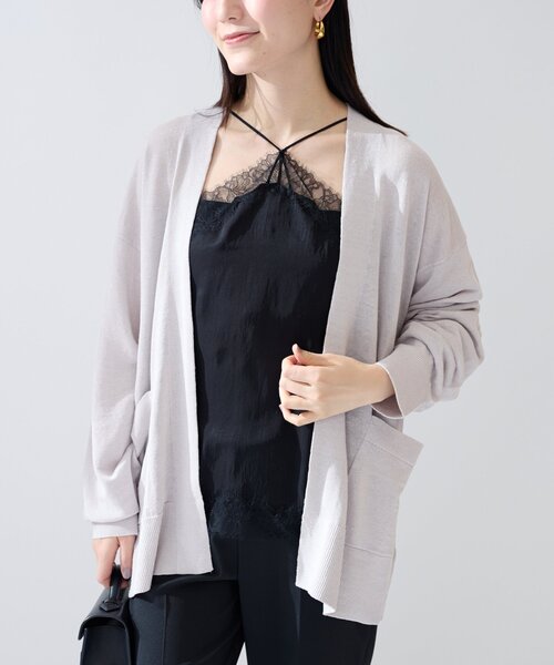 IENA 編みカーディガン VERMEIL par iena カーディガン Linen knit topper レディース