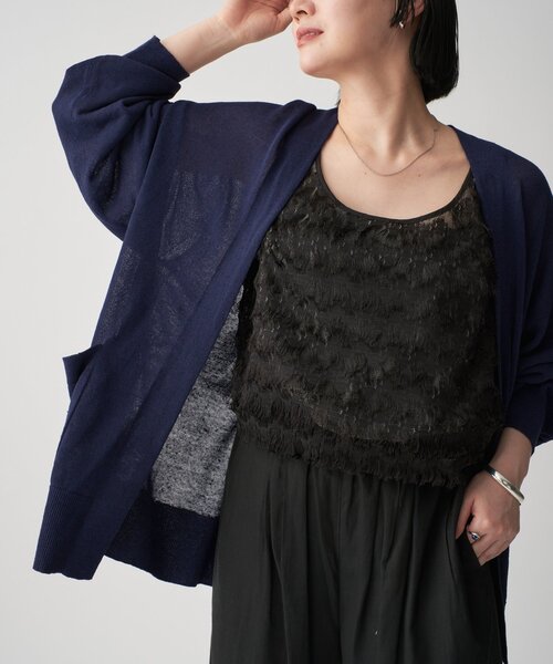 IENA 編みカーディガン VERMEIL par iena カーディガン Linen knit topper レディース