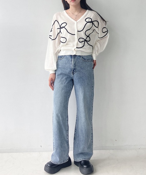 AS KNOW カーディガン ○アートリボンデザイン コード刺繍V
