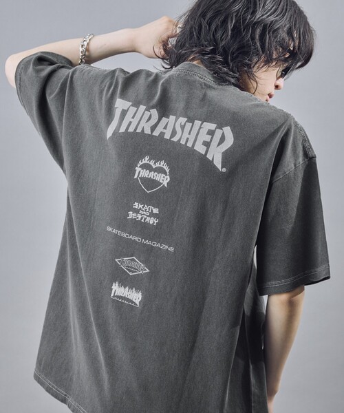 M 00s THRASHER スラッシャー tシャツ THRASHER MAGAZINE Tシャツ スラッシャー フレイムロゴ 黒
