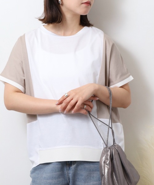 tシャツ EGLANTINE バックライン 配色切替カットソー レディース