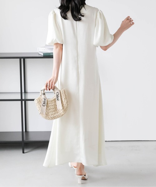 Lajour ワンピース 「日本製」Vネックギャザーフレアワンピース