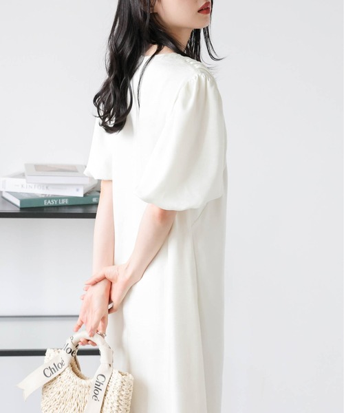 Lajour ワンピース 「日本製」Vネックギャザーフレアワンピース