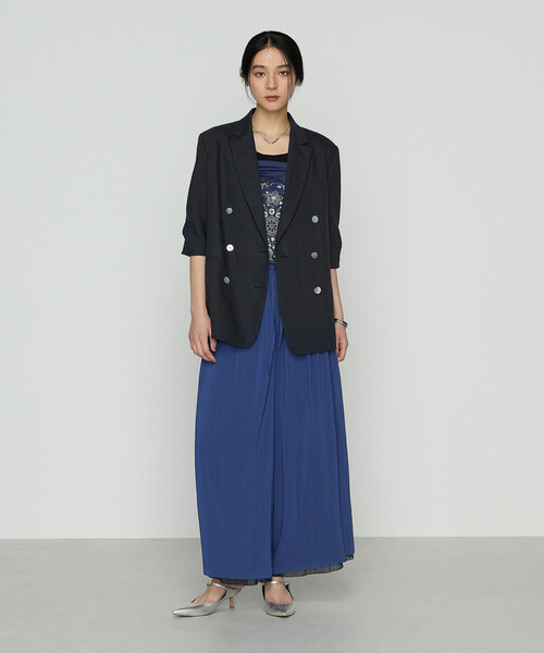 【未使用】T-JACKET コットン リネン ストレッチダブルジャケット L 紺 K.T KIYOKO TAKASE ジャケット テーラードジャケット リネン