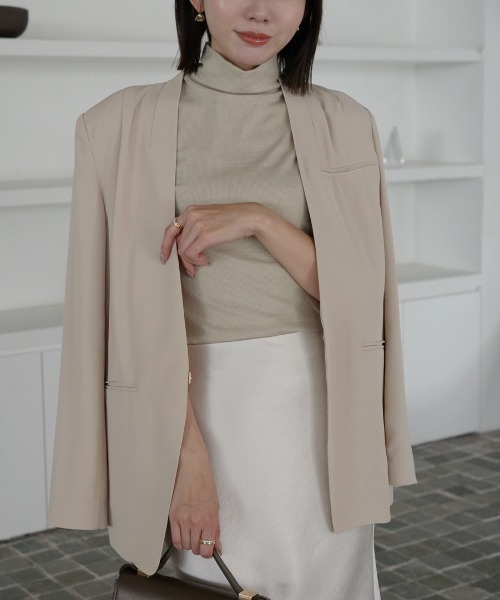anuans ノーカラージャケット　ベージュ anuans（アニュアンス） ジャケット ノーカラージャケット ライト
