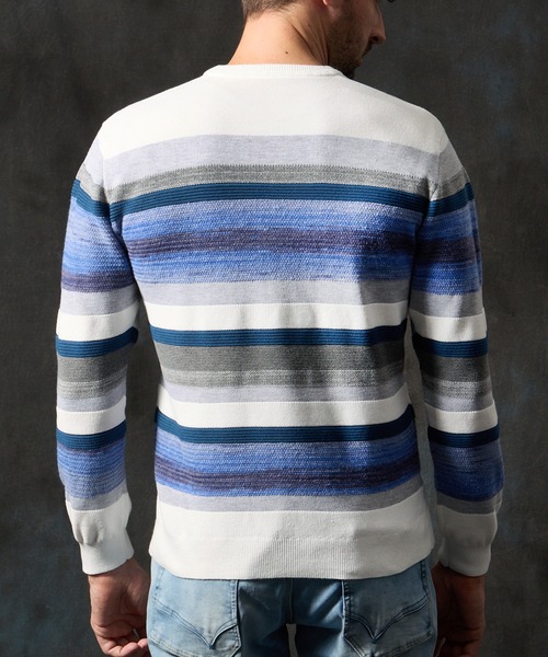 ハイダウェイ（HIDEAWAYS）/カスリボーダークルーネックニット HIDEAWAYS NICOLE（ハイダウェイ ニコル） セーター ニット カスリ