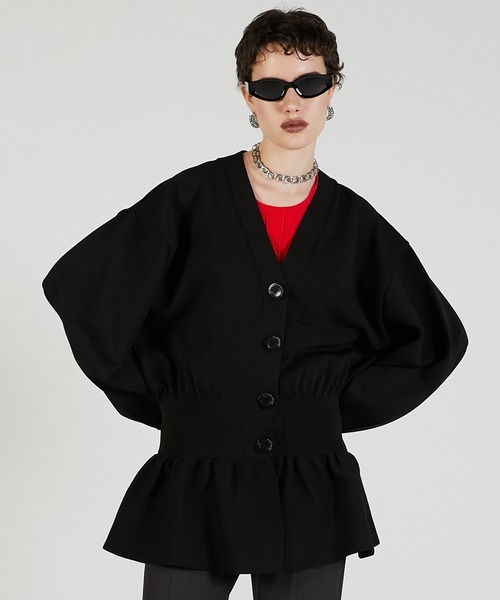 カーディガン 「2025Autumn Pre-Order」コクーンスリーブペプラムニットカーデ / Cocoon Sleeve Peplum Knit