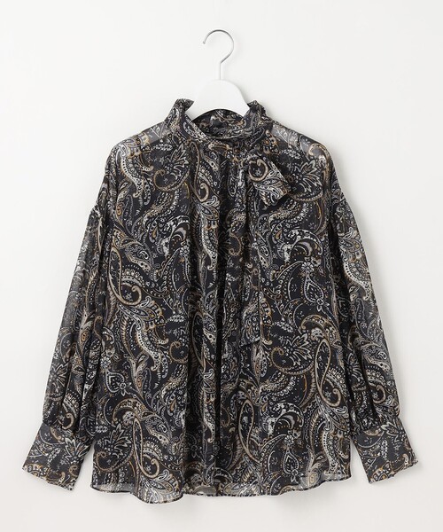 【新品 定価6.1万】OLD ENGLAND シルク100% ペイズリーブラウス 自由区（ジユウク） ブラウス シャツ ペイズリープリントボウタイ