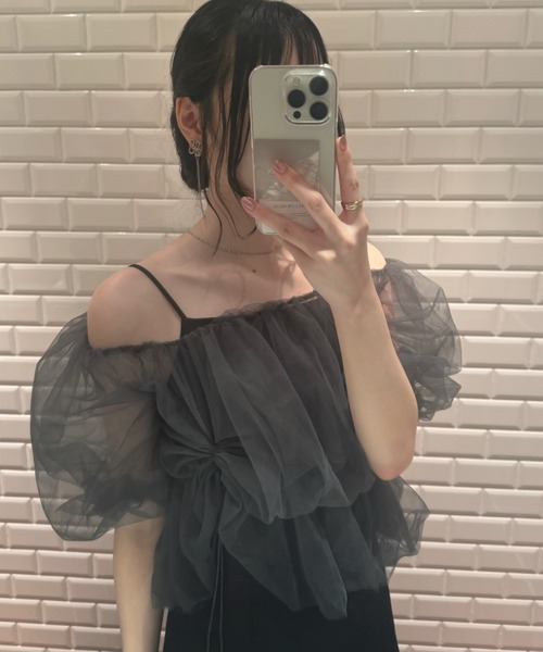 「mellowneon」 半袖ブラウス FREE ブラック レディース_画像3