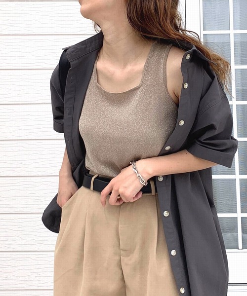 「Q」 ノースリーブトップス MEDIUM ダークブラウン レディース_画像4