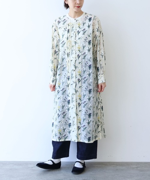 yuni ワンピース Floral embroidely ribon シャツワンピース