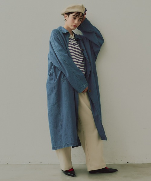 新品タグ付き　manana suerte ステンカラーコート　ブルー manana suerte（マニャーナスエルテ） ステンカラーコート コート