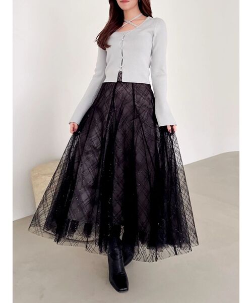 スパンコールチュールチェックスカート dazzlin ダズリン Mサイズ 新品 スパンコールチュールチェックスカート｜ダズリンの通販｜&mall