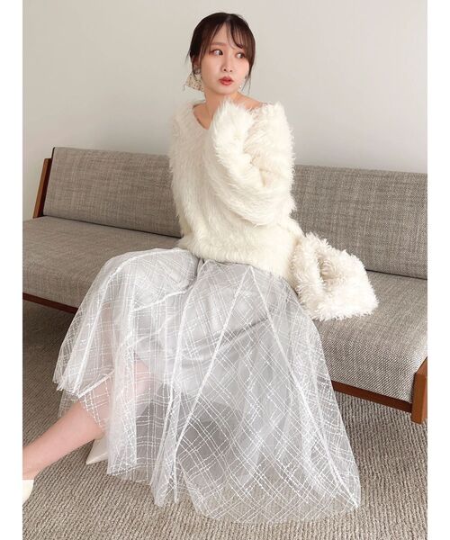 dazzlin（ダズリン） スカート スパンコールチュールチェックスカート