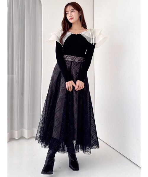 dazzlin（ダズリン） スカート スパンコールチュールチェックスカート