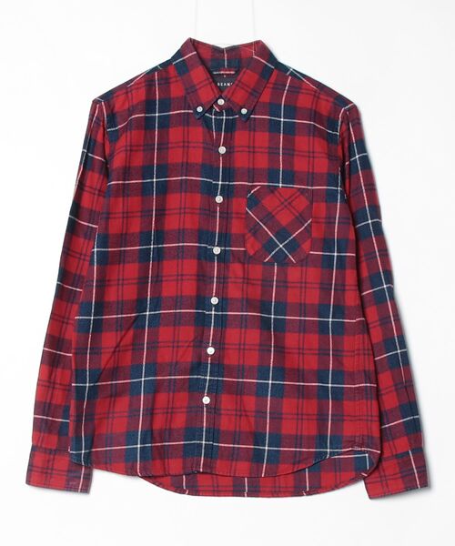 BEAMS（ビームス） チェック柄長袖シャツ S シルバー メンズ