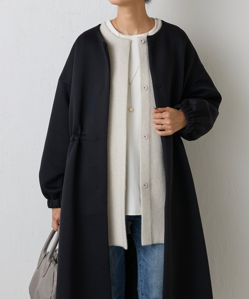 【美品】BEARDSLEY　ビアズリー 手洗い可　 ベージュ ロングニットコート BEARDSLEY（ビアズリー）の「ニットコートロング（ノーカラーコート