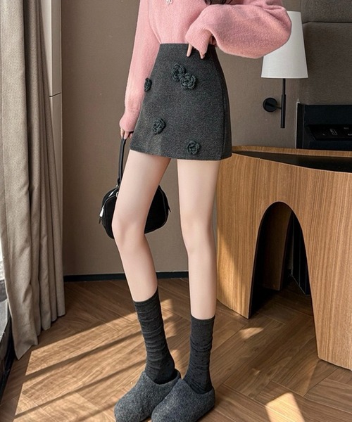 花モチーフ装飾 グレー ミニスカート 38 SHOUYO スカート 立体フラワーモチーフ ミニスカート : ZOZOTOWN Yahoo