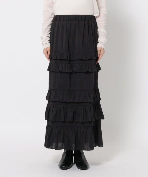 LOWRYS FARM フリルロングスカートブラック新品未使用未開封 LOWRYS FARM（ローリーズファーム） スカート スソフリルロング