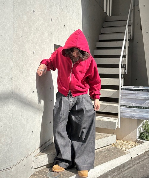 MandO（エムオー） ワイドパンツ ジーンズ 2タックストライプデニム