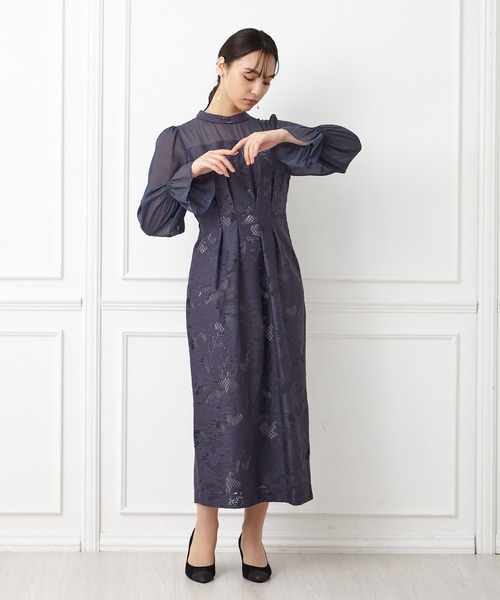 「AIMER」 長袖ワンピース LARGE ネイビー レディース_画像3