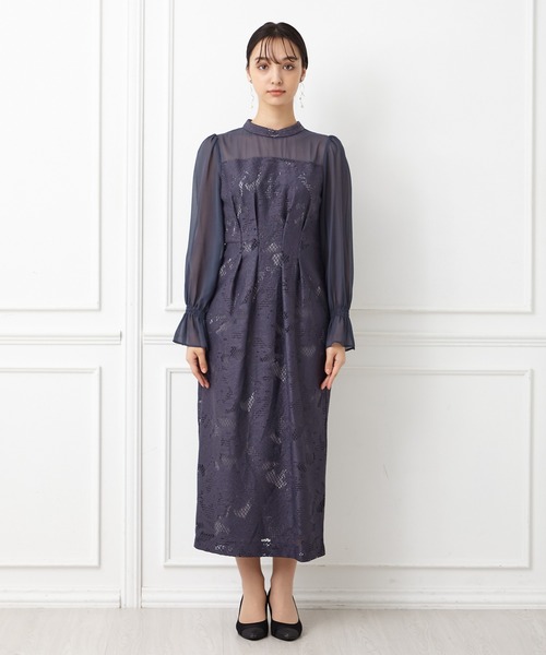 「AIMER」 長袖ワンピース LARGE ネイビー レディース_画像4