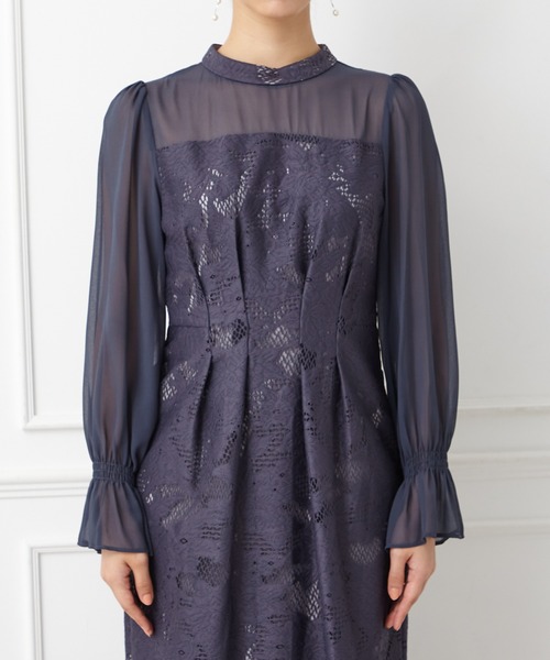 「AIMER」 長袖ワンピース LARGE ネイビー レディース_画像7