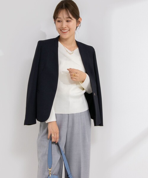 「NOLLEY'S Sophi」 ノーカラージャケット 38 ネイビー レディースの画像