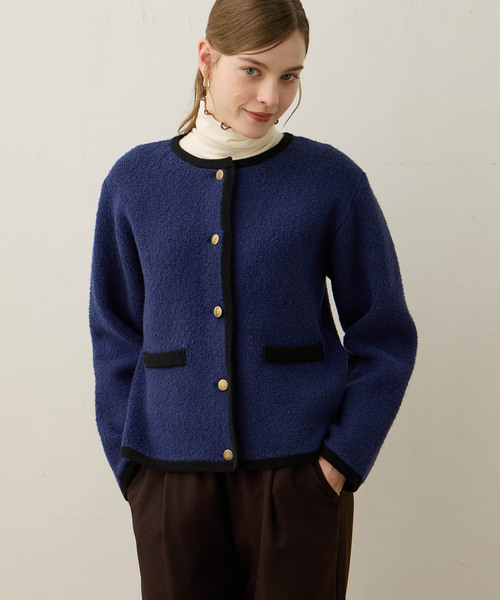 「LE SOUK HOLIDAY」 ニットカーディガン L ネイビー レディース_画像3