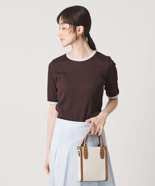 tシャツ リブ バイカラーパイピング Tシャツ レディースの画像