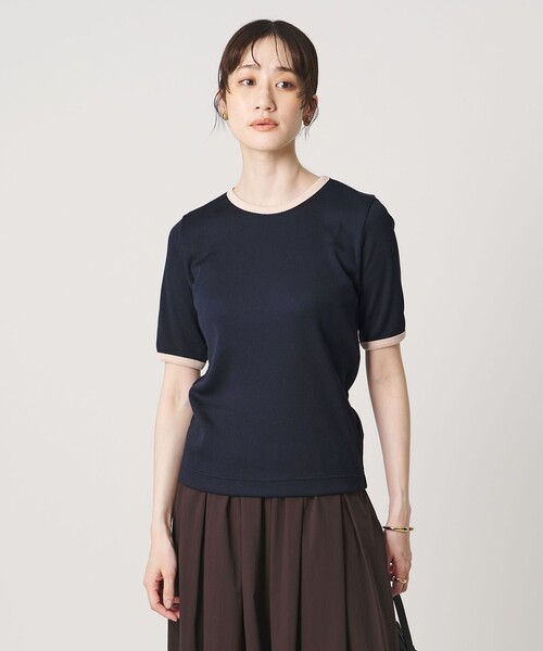 tシャツ リブ バイカラーパイピング Tシャツ レディースの画像