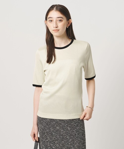 tシャツ リブ バイカラーパイピング Tシャツ レディースの画像