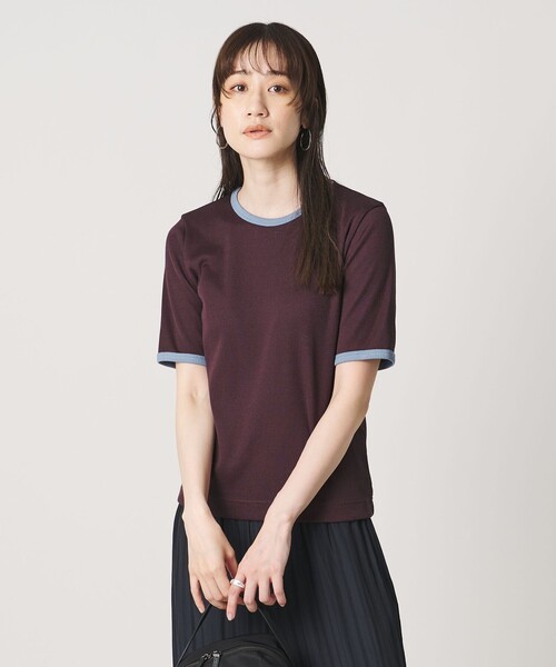 tシャツ リブ バイカラーパイピング Tシャツ レディースの画像