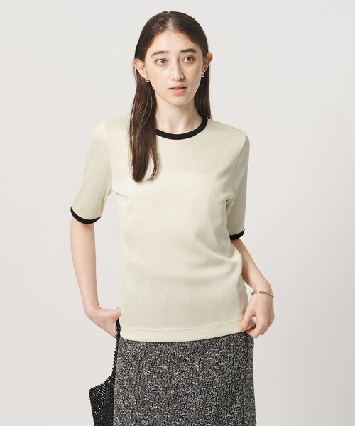 tシャツ リブ バイカラーパイピング Tシャツ レディースの画像