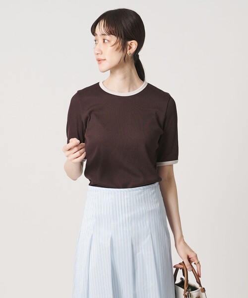 tシャツ リブ バイカラーパイピング Tシャツ レディースの画像