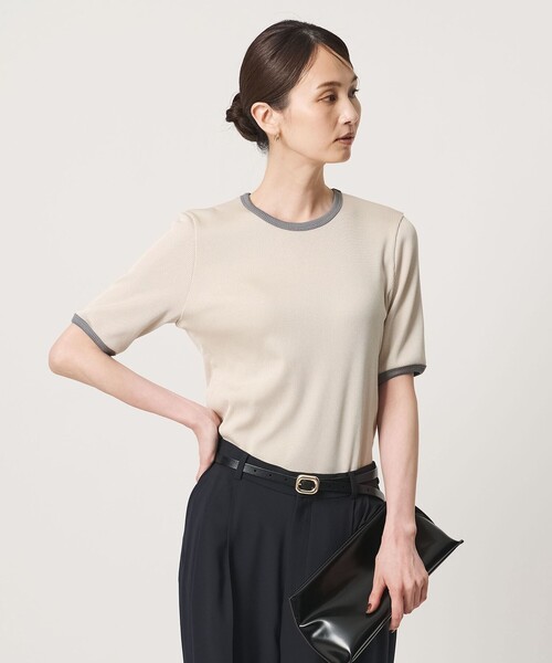 tシャツ リブ バイカラーパイピング Tシャツ レディースの画像
